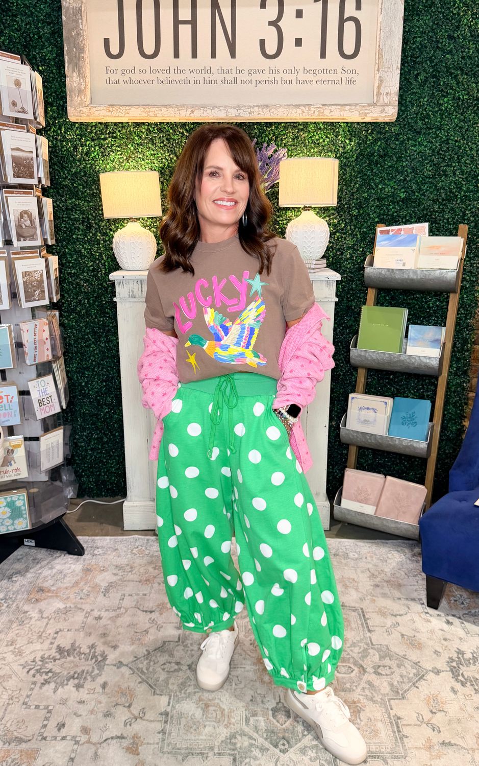 Green Polka Dot French Terry Balloon Pants