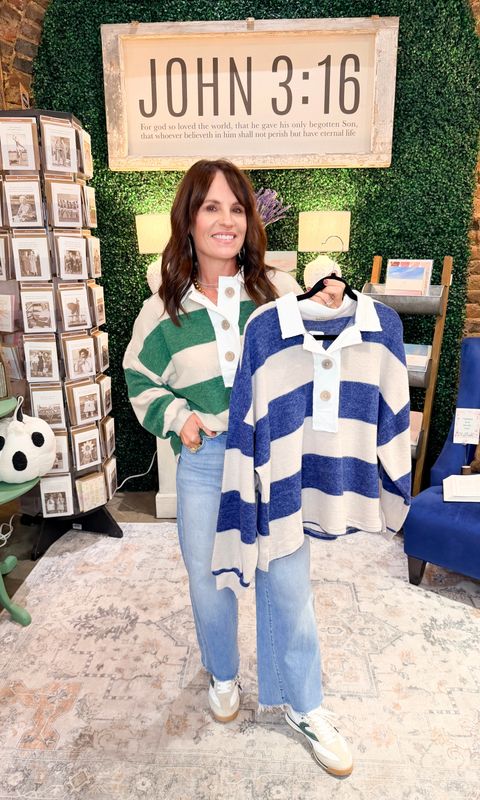Striped Hacci Polo Sweater