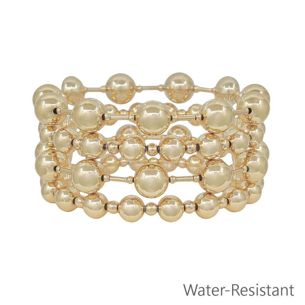 Water Resistant Gold Beaded 10MM Set of 4 Stretch Bracelets