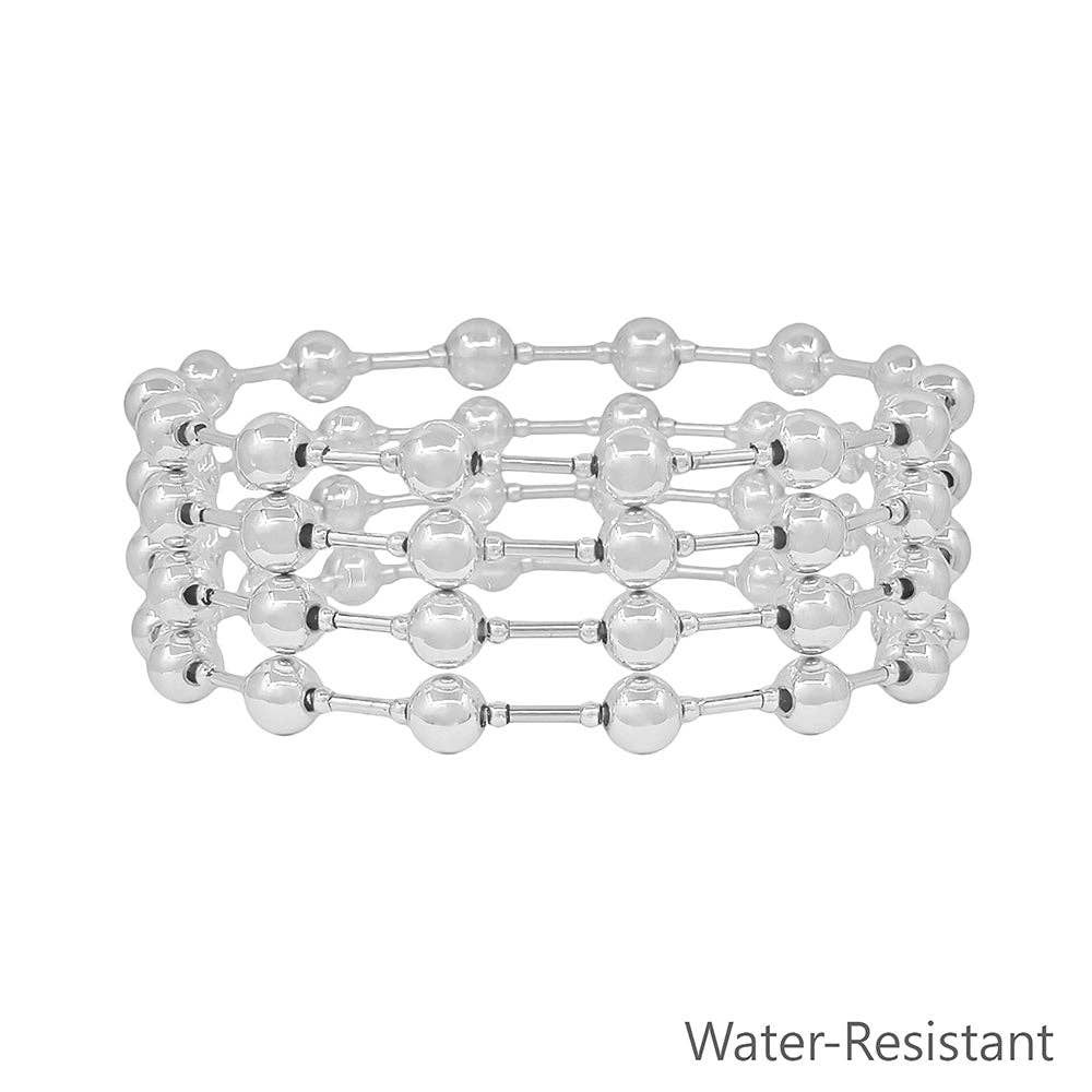 Water Resistant Set of 4 6MM Silver Beaded Stretch Bracelet