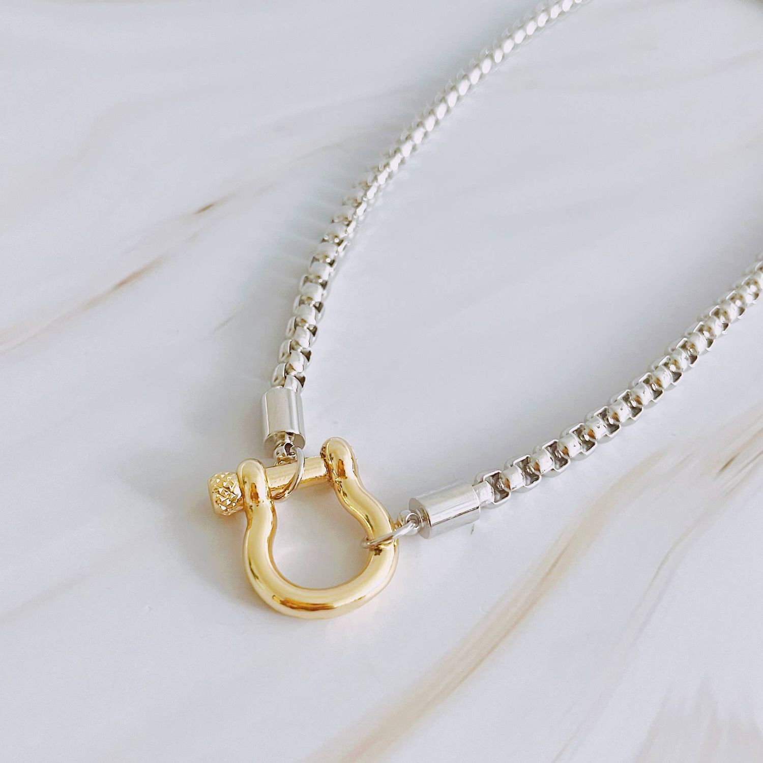 Luxe Pendant Box Chain Necklace, Color: Two Toned