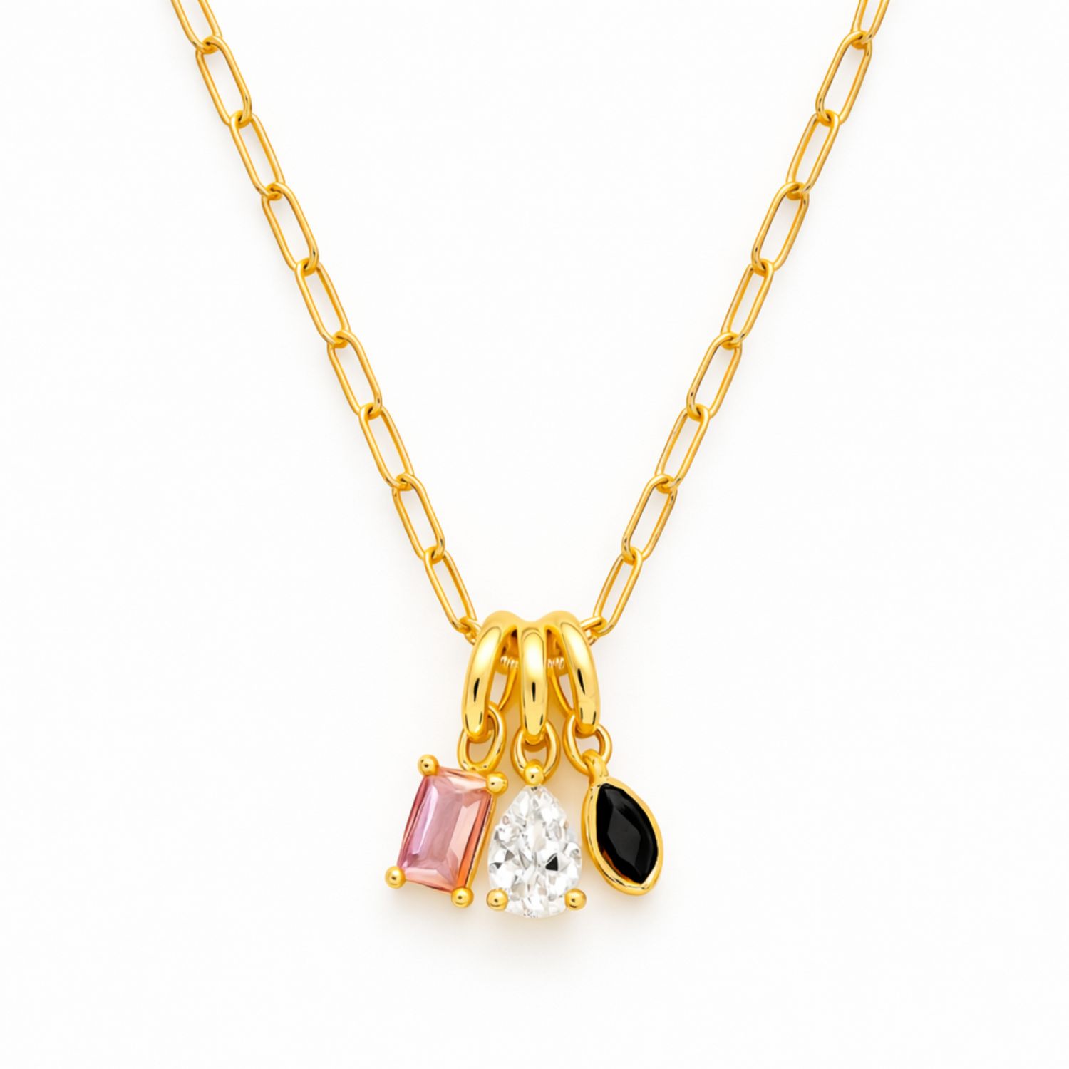 Golden Mix Gem Drop Charm Necklace