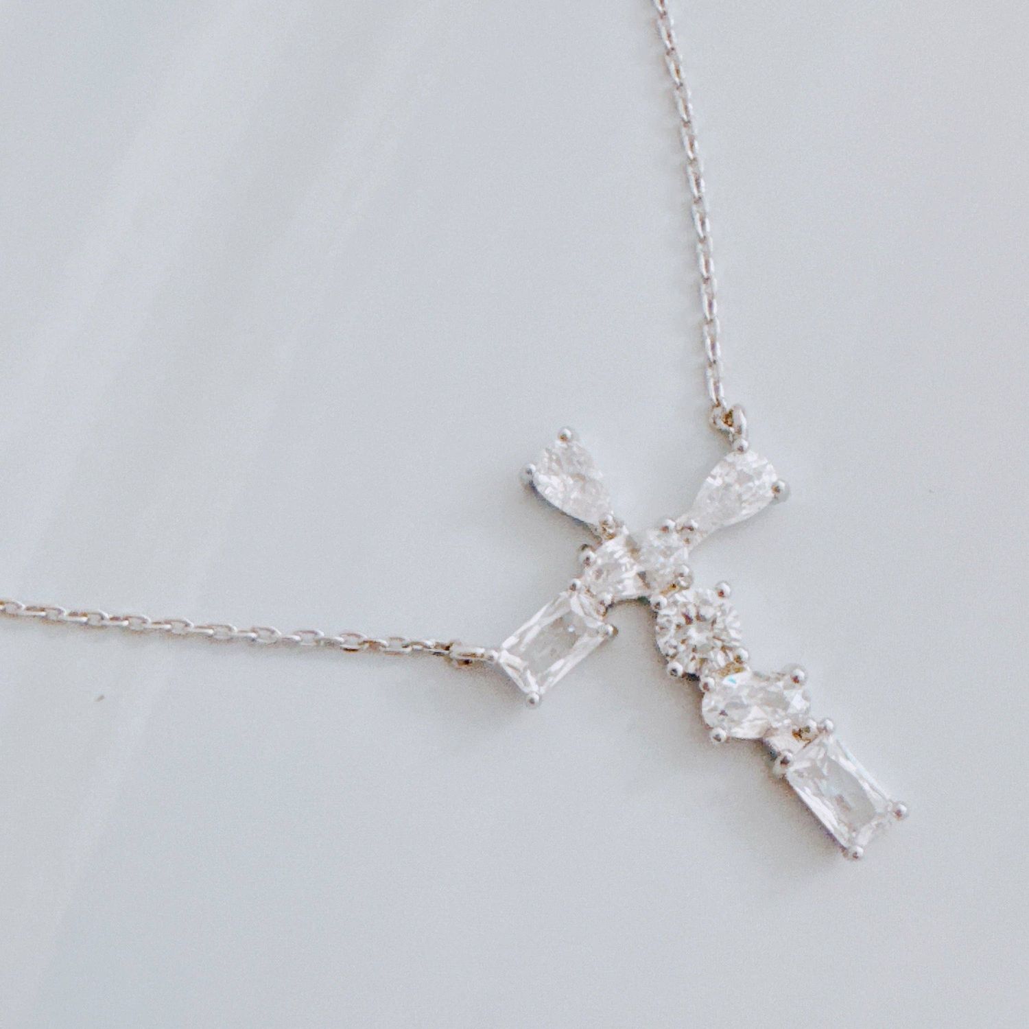 Modern Mixed-Cut Stone Cross Pendant Necklace
