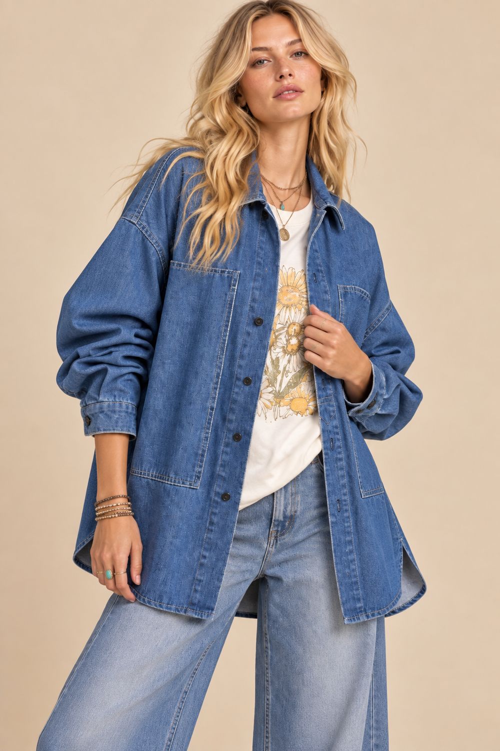 Oversized Utility Denim Shacket, Fit: Dark Denim, Size: M