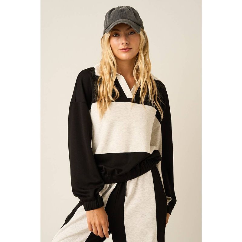 COLOR BLOCK COLLARED TOP