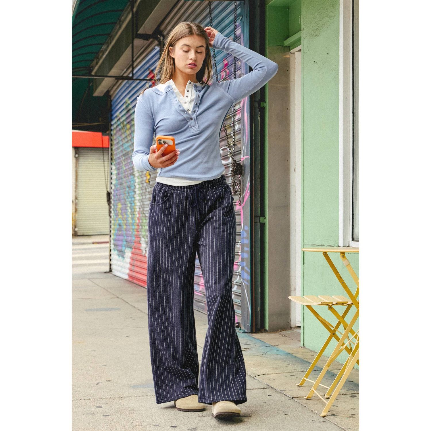 Pinstripe Elastic Waist Sweatpants, Size: S