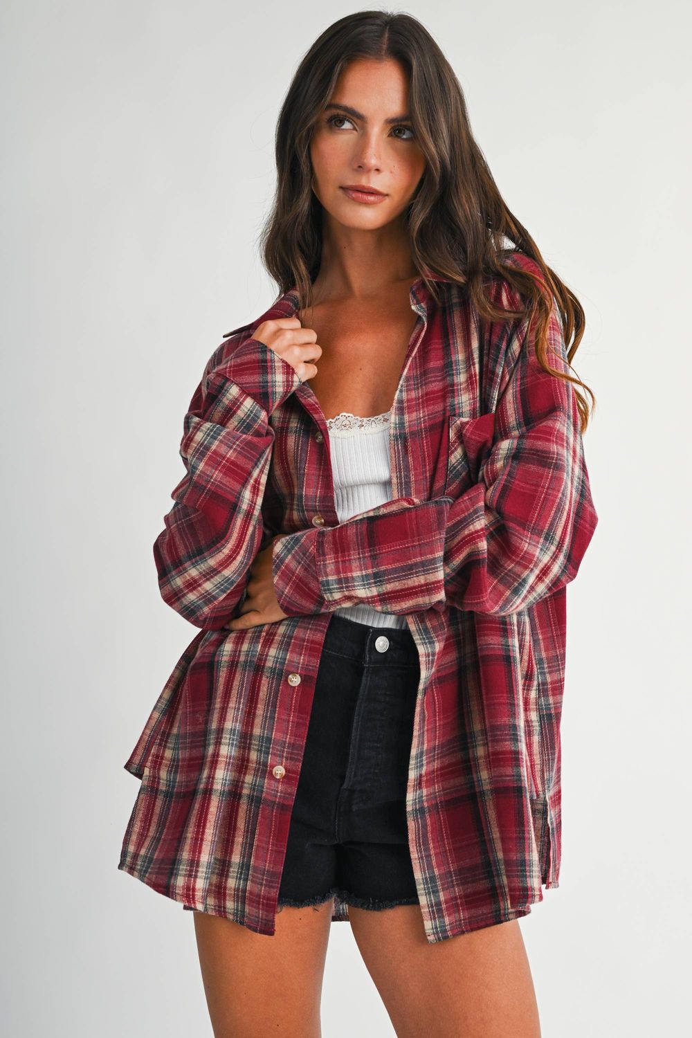 Abri Plaid Flannel Shirt, Color: Rose, Size: L