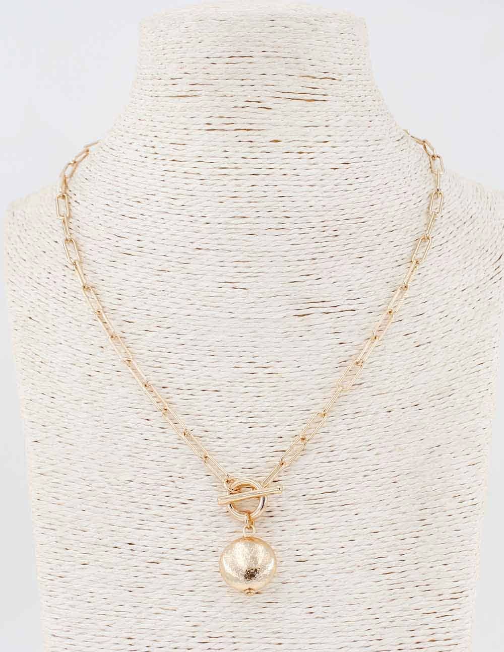 Thin Gold Chain with Toggle and Gold Ball Charm 16"-18" Necklace
