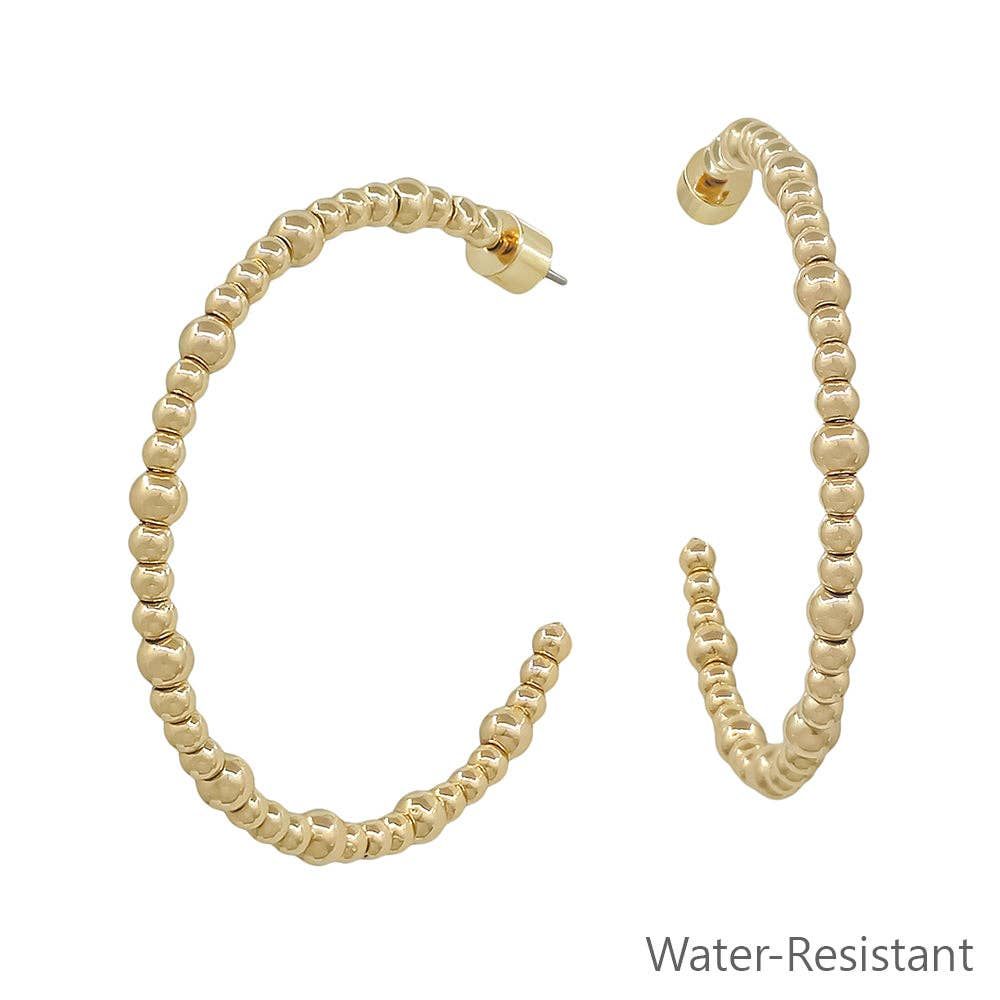 Water Resistant Gold Beaded 4MM 1.8" Hoop Earrings