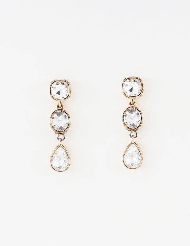 Triple Drop Crystal and Gold Geometric 2" Earring