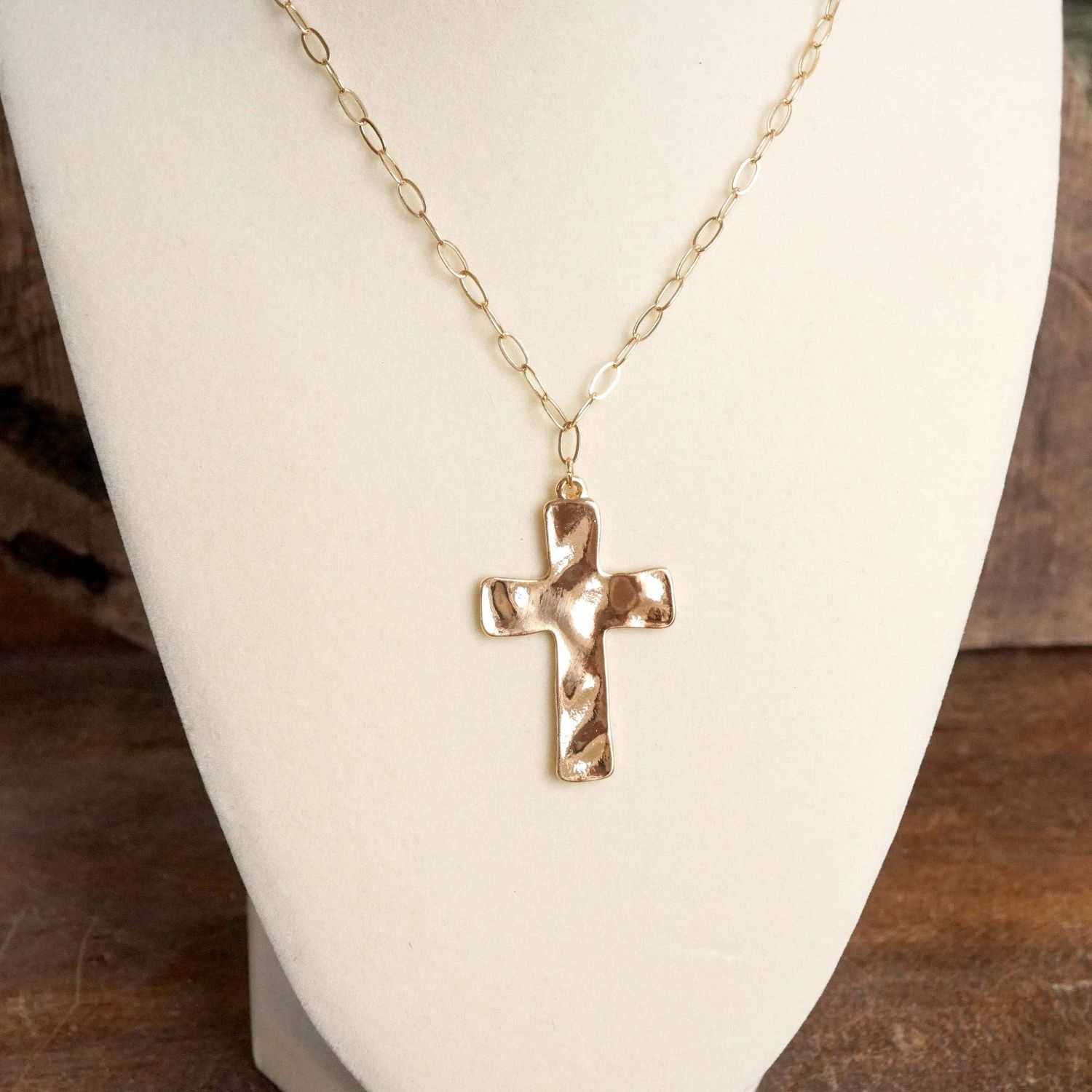 Cross Necklace - Short dainty chain in gold silver tone, Color: Gold Tone