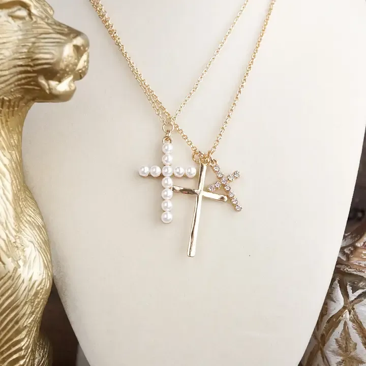 Sacred Layers - Multi Cross Pendant Neclace in Gold