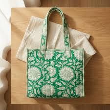 Teal Dan Block-Printed Quilted Mini Tote