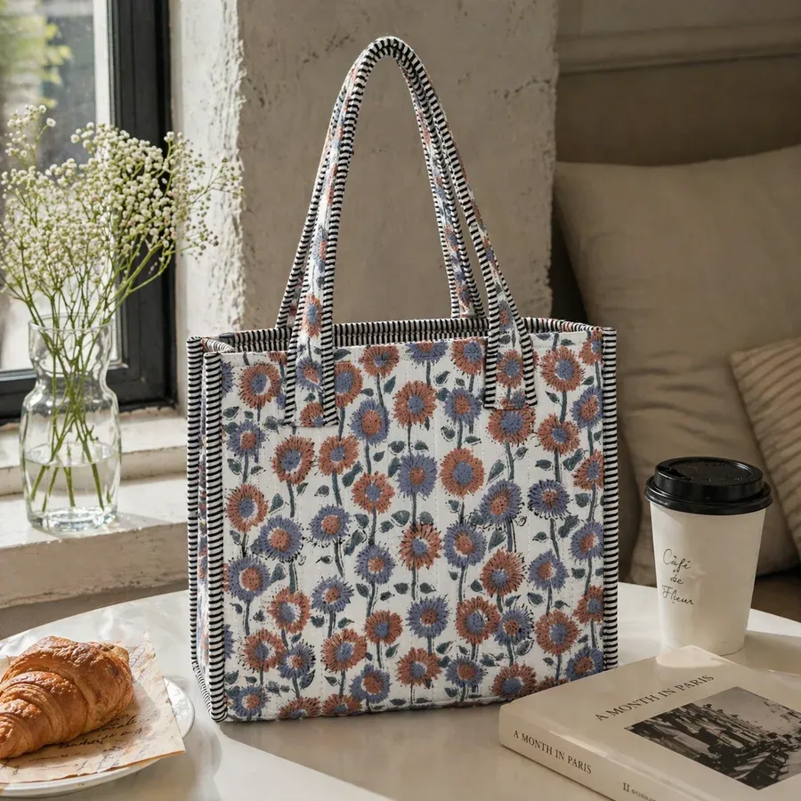 Daisy Fields Block-Printed Quilted Mini Tote