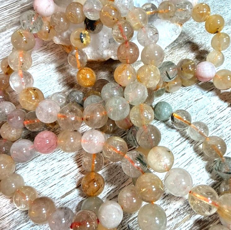 10mm Golden &amp; Green Rutilated Quartz Bracelet