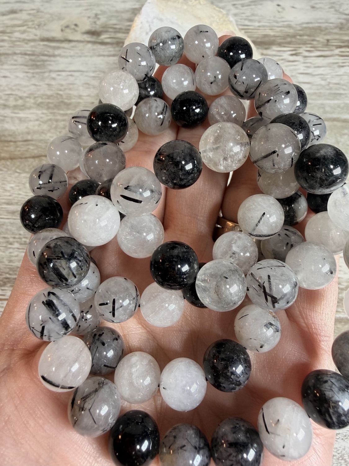 10mm Clear Quartz with Black Tourmaline Bracelet