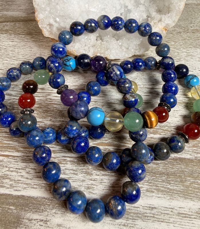 8mm Lapis Lazuli &amp; 7 Chakra Balancing Bracelet