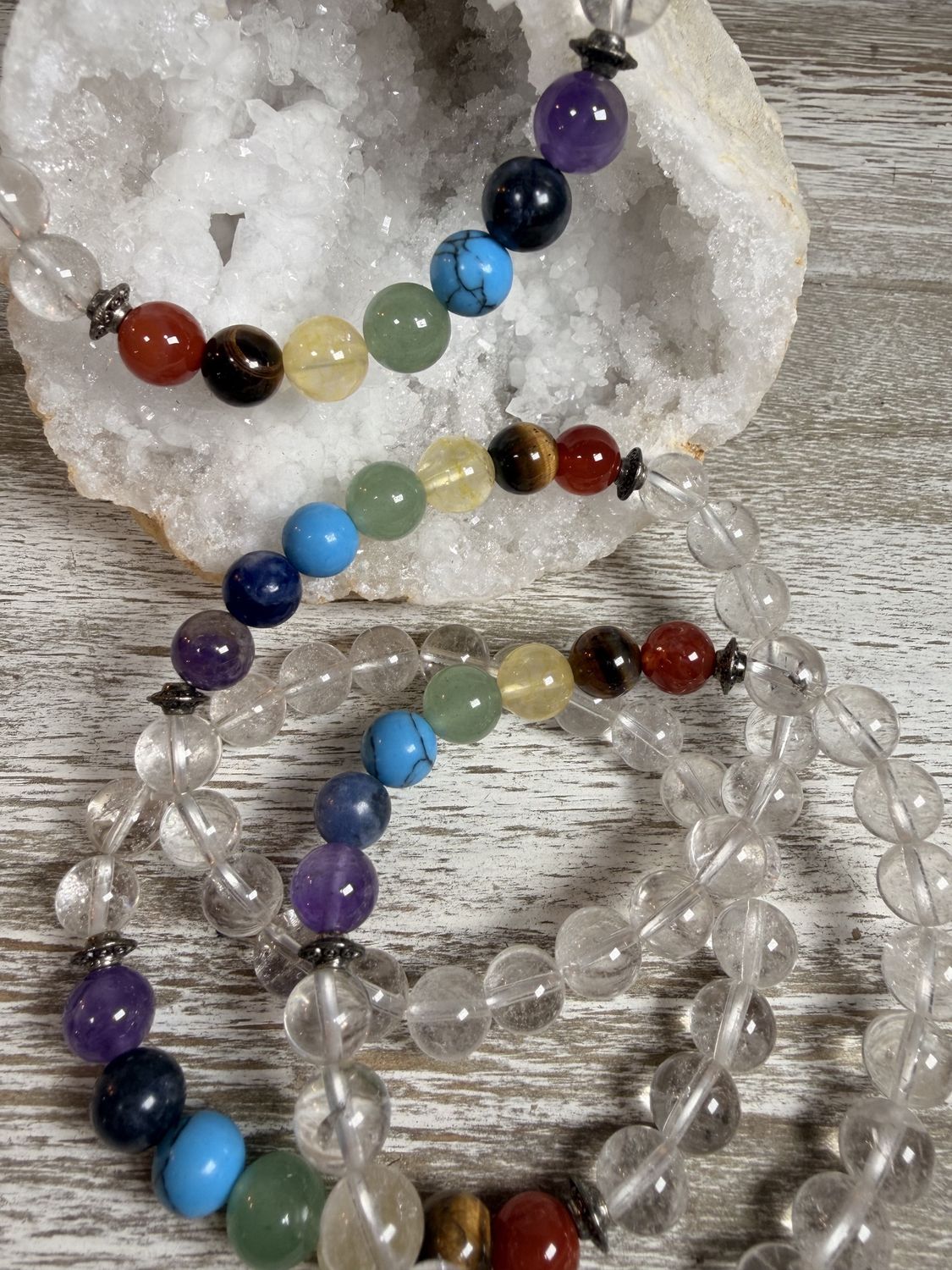 8mm Clear Quartz &amp; 7 Chakra Balancing Bracelet