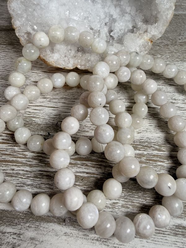8mm Natural White Lace Agate Bracelet
