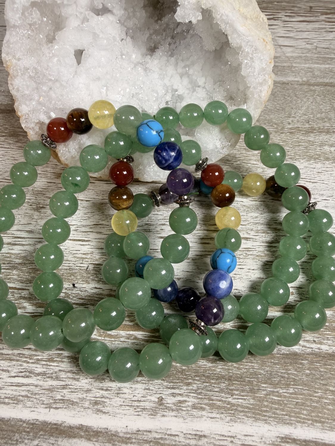 8mm Green Aventurine &amp; 7 Chakra Balancing Bracelet