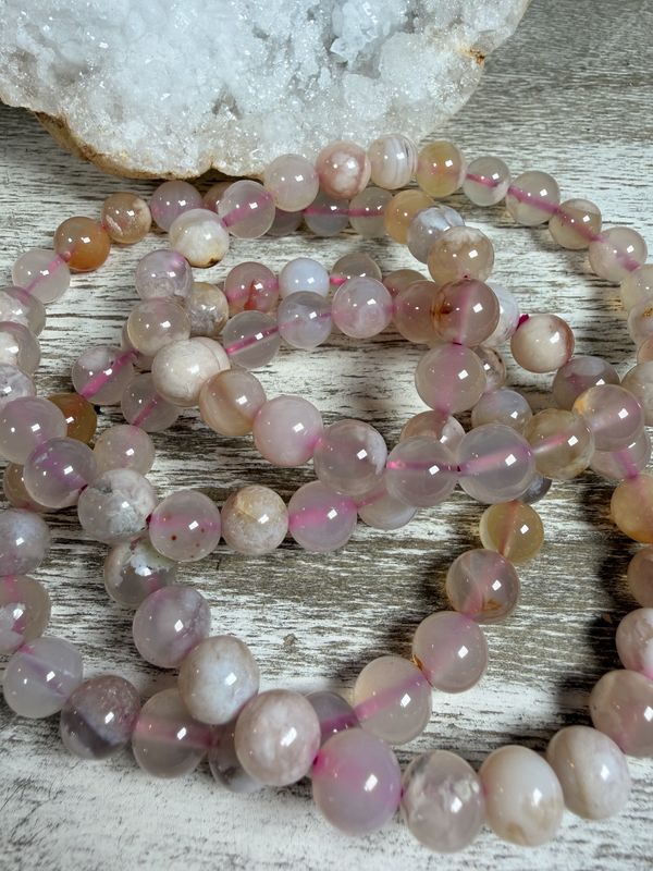8mm Natural Flower Agate Bracelet