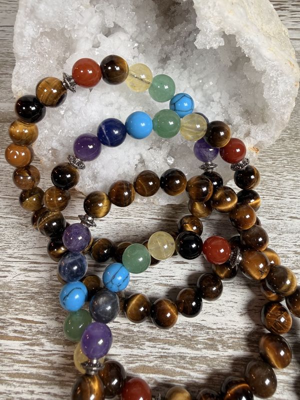 8mm Tiger’s Eye &amp; 7 Chakra Balancing Bracelet