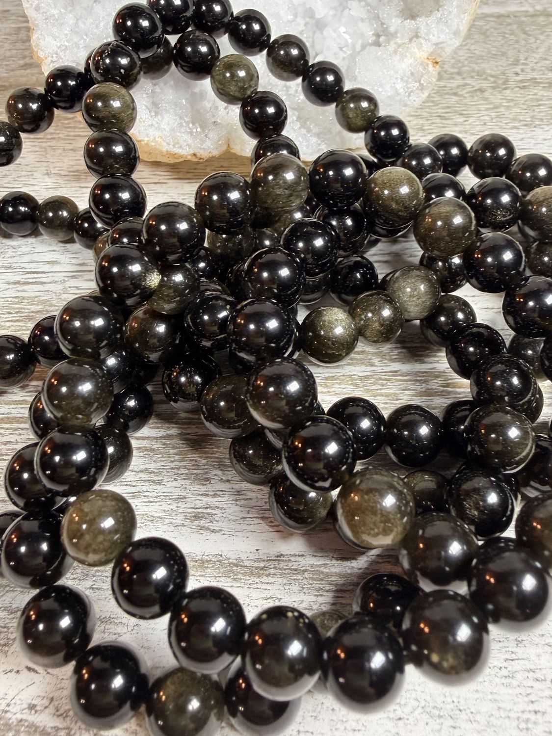 8mm Natural Gold Sheen Obsidian Bracelet