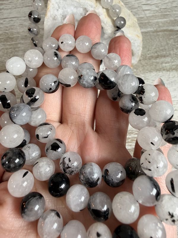 8mm Natural Black Rutilated Quartz Bracelet