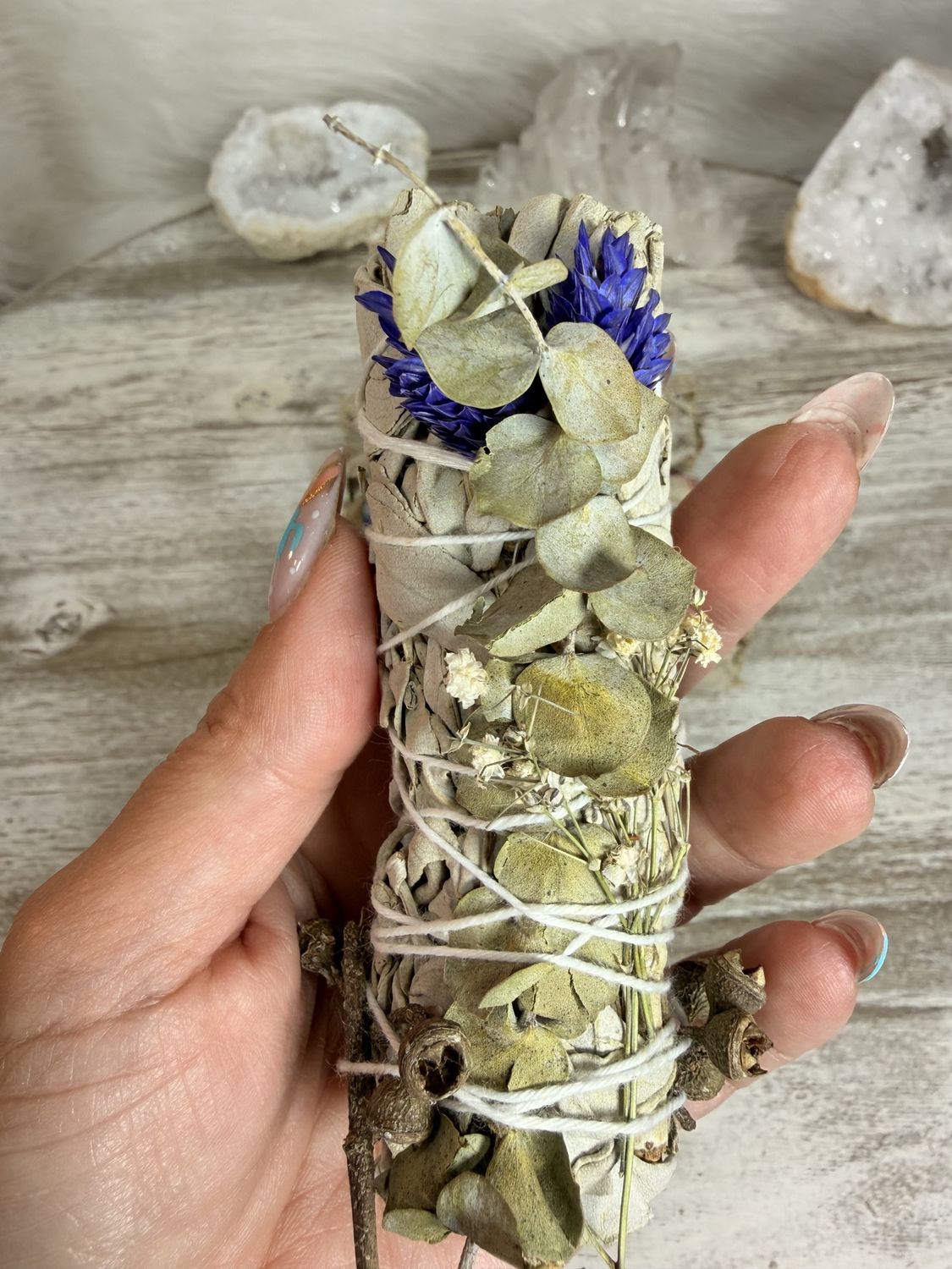 Tranquil Reset: 3–4" Sage, Lavender &amp; Silver Dollar Eucalyptus Smudge Stick