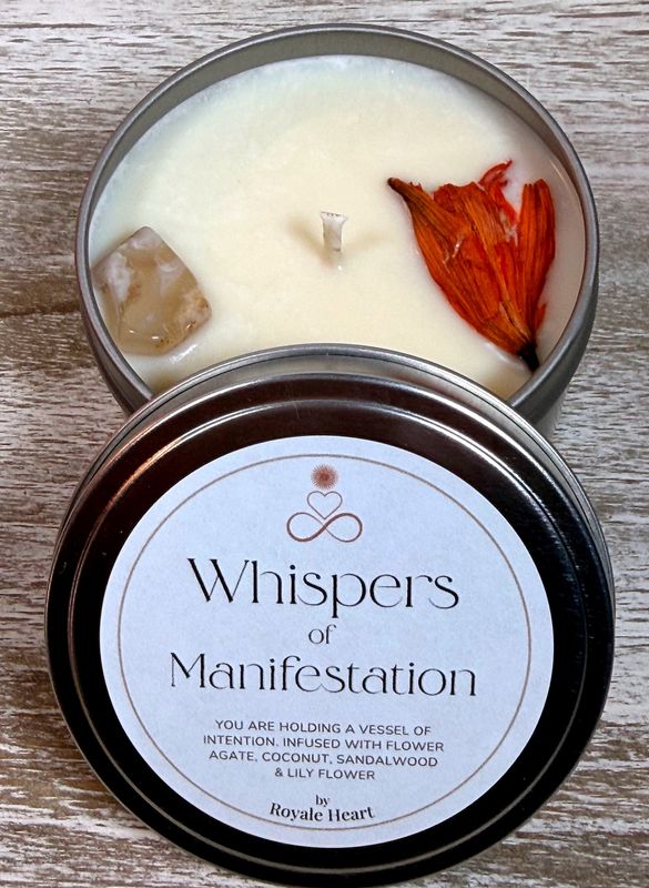 Whispers of Manifestation &amp; Fertility Intention Candle – Flower Agate &amp; Lily Flower