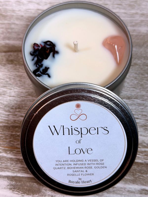 Whispers of Love Intention Candle - Rose Quartz &amp; Roselle Flower