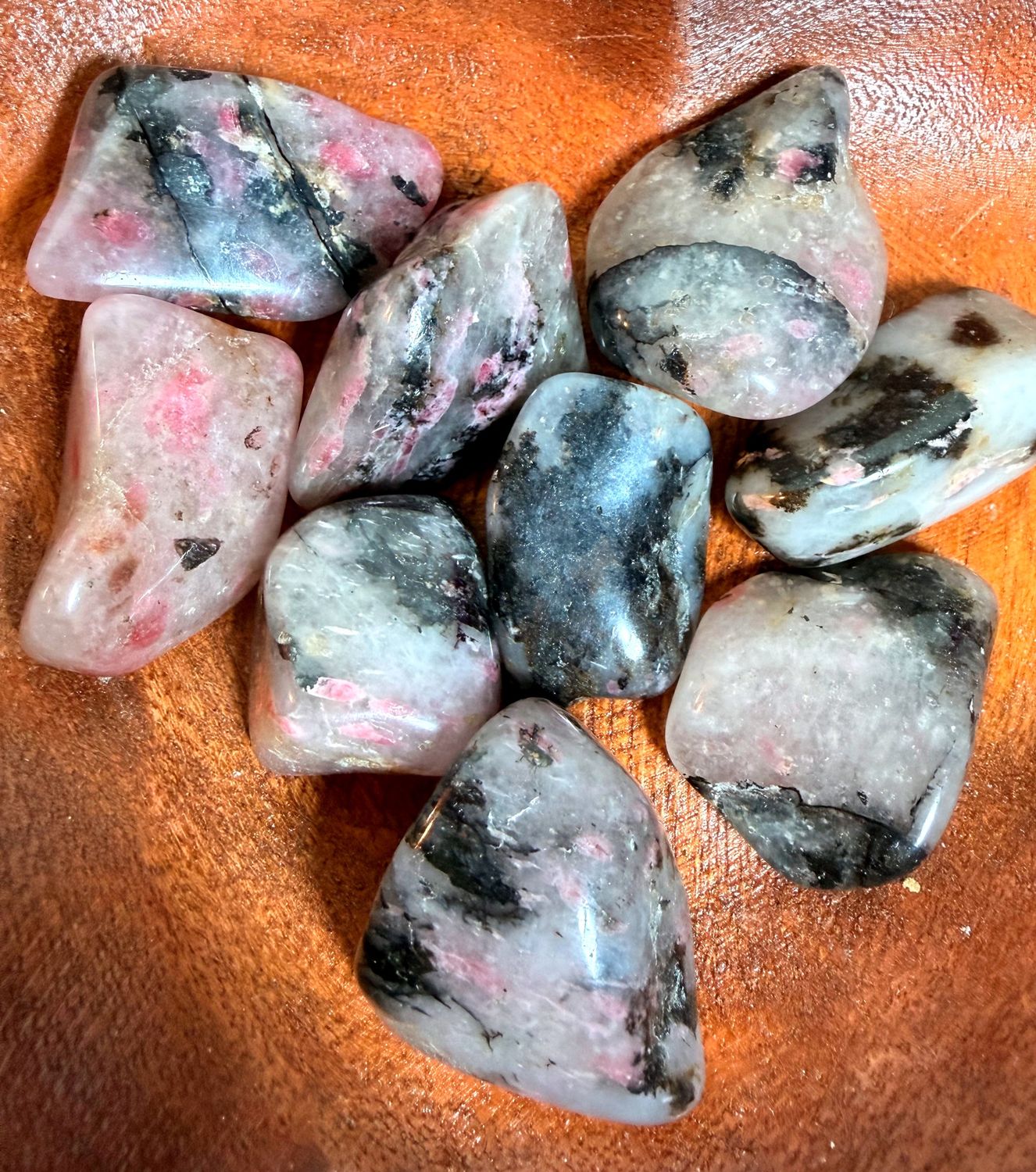 Natural Rhodonite Tumbled Stone - Heart Healing &amp; Forgiveness
