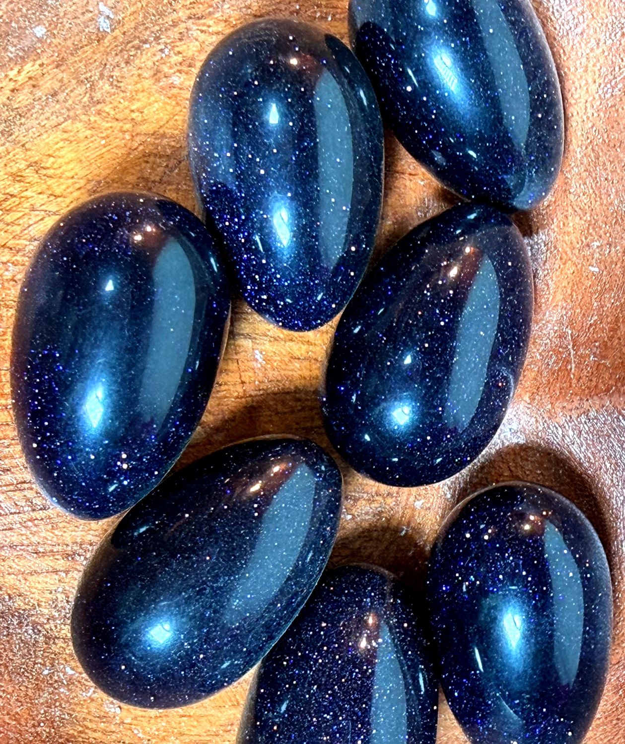 Midnight Blue Goldstone Carved Egg - Alignment &amp; Cosmic Connection