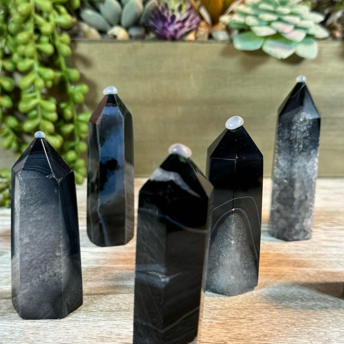 Beautiful Black Agate Druzy Tower – Stability, Protection &amp; Sacred Grounding