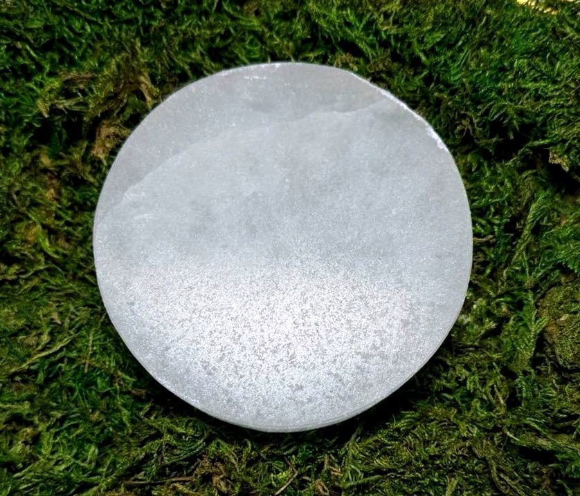 Polished Selenite Charging Disk (Satin Spar) – Ultimate Cleansing, Clarity &amp; Crown Chakra Alignment