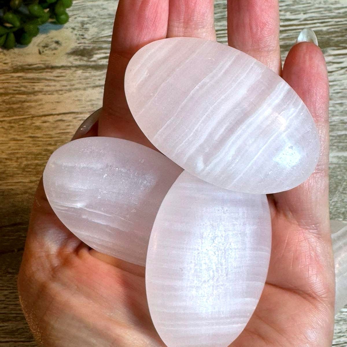 Premium Mangano Calcite Palm Stone – Divine Love, Deep Emotional Healing &amp; Angelic Connection
