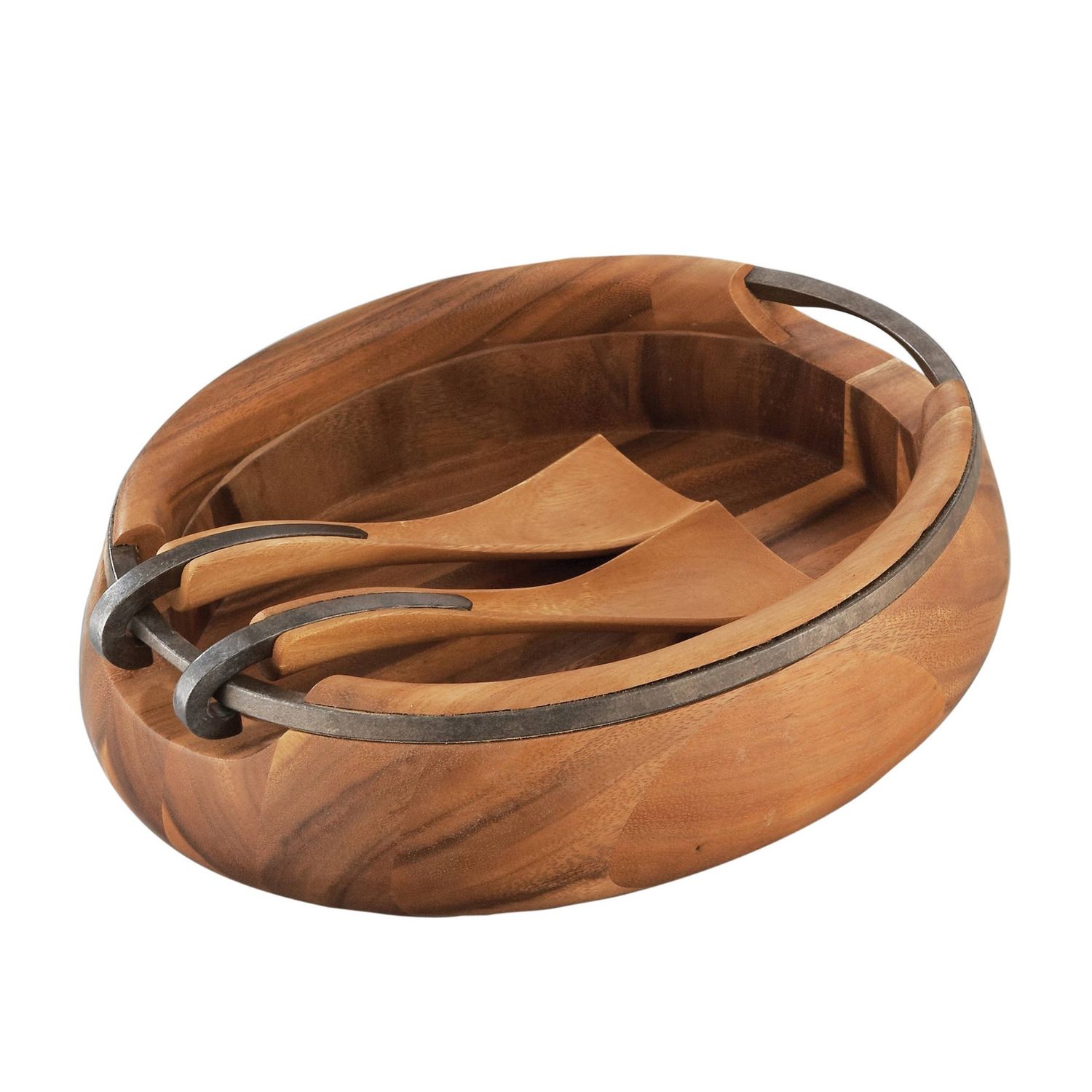 Anvil Oval Wood Salad Bowl w/ Servers