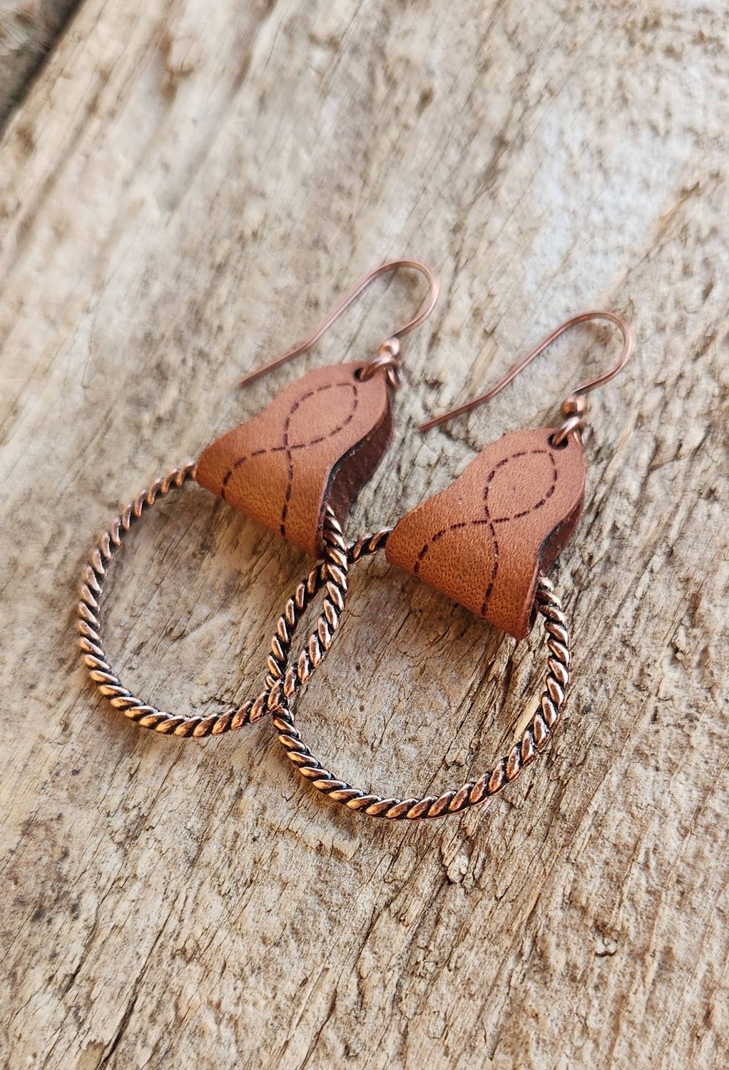 Lari Dee Handmade Boot Stitch Leather &amp; Rope Earrings