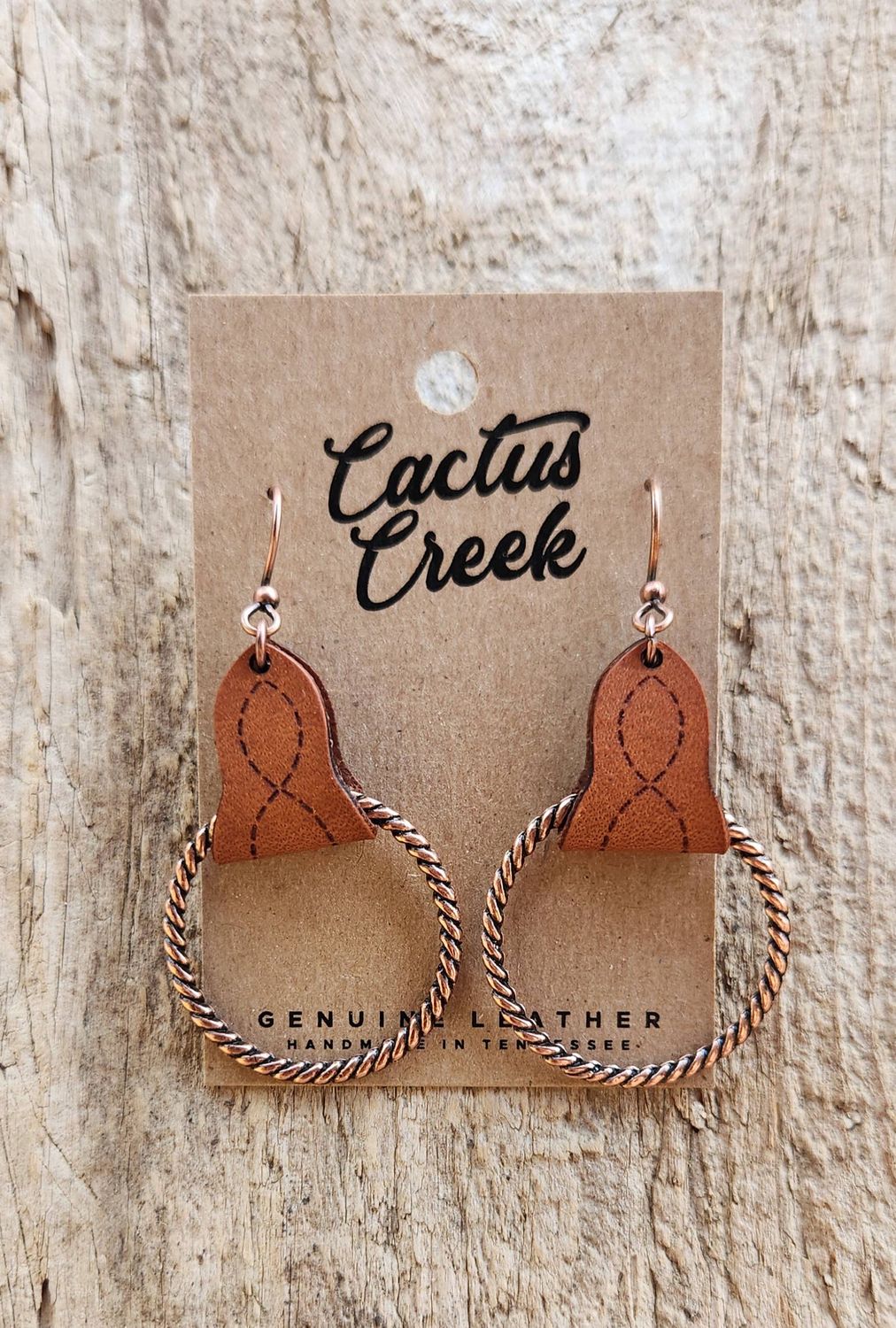 Lari Dee Handmade Boot Stitch Leather &amp; Rope Earrings