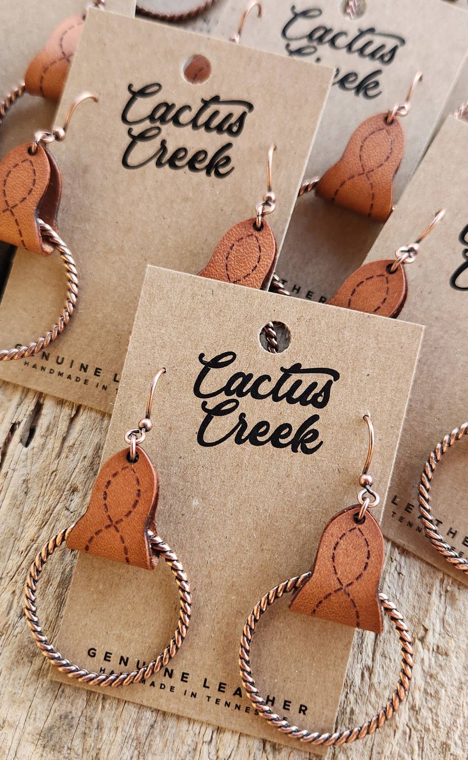 Lari Dee Handmade Boot Stitch Leather &amp; Rope Earrings