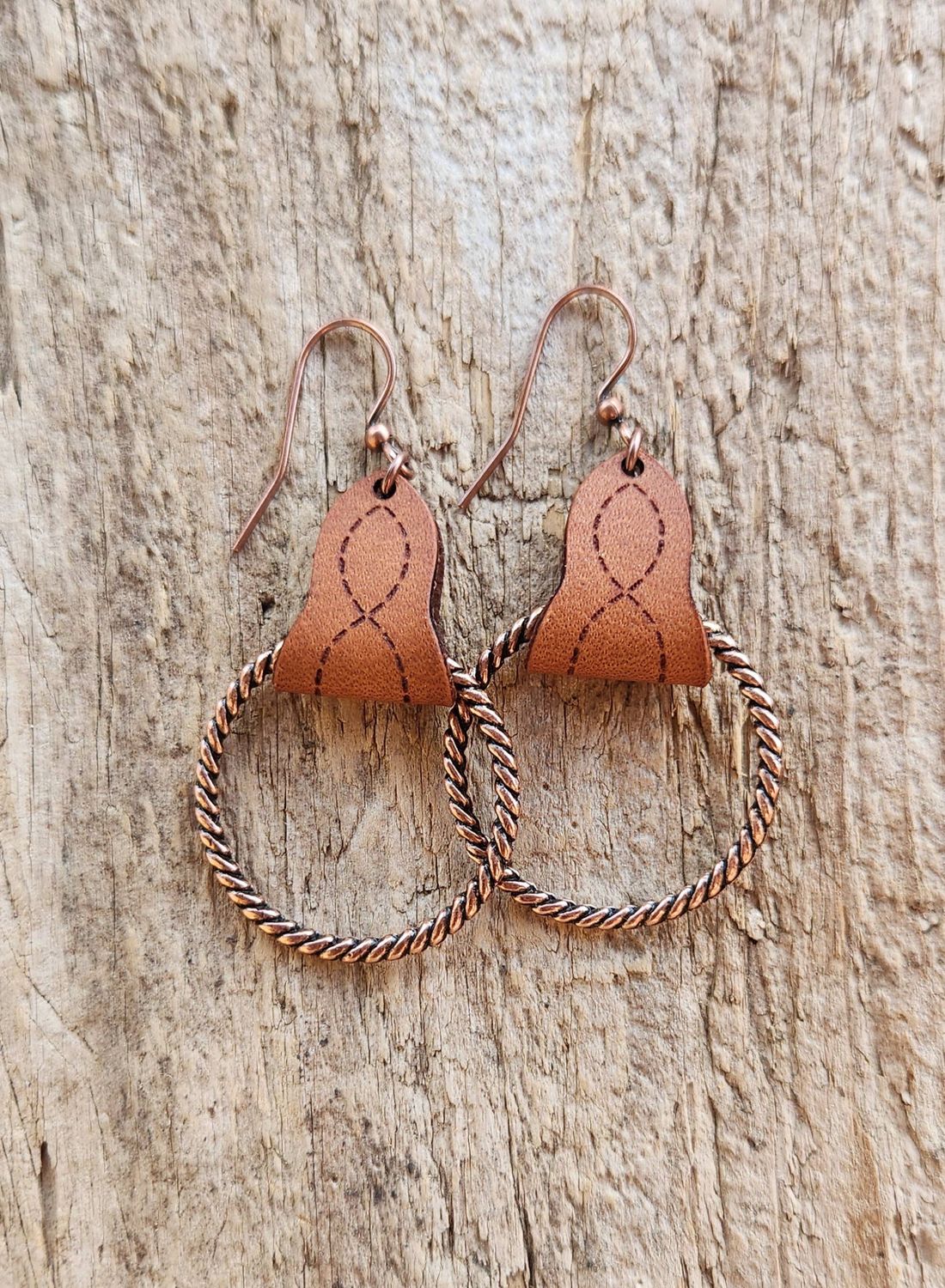 Lari Dee Handmade Boot Stitch Leather &amp; Rope Earrings
