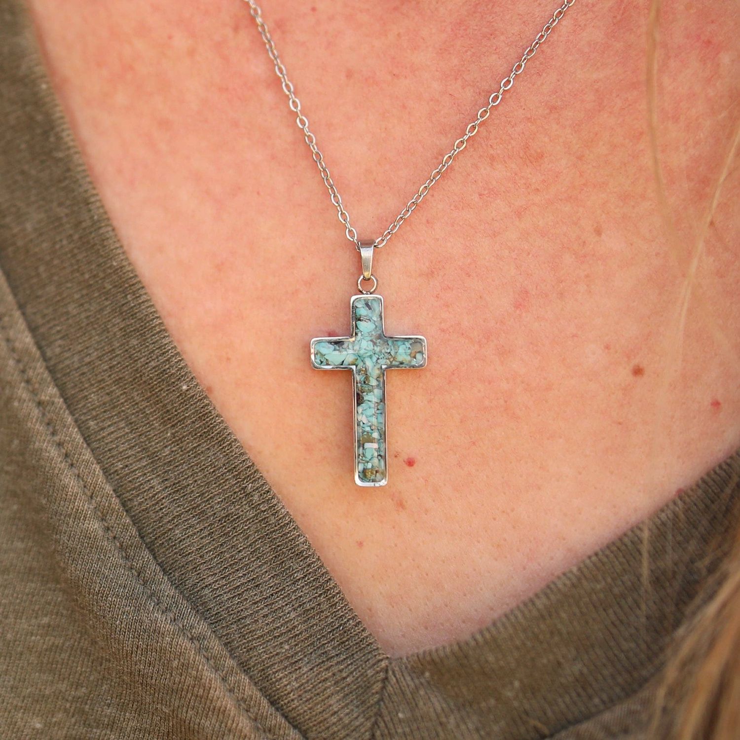 Genuine Stone Cross Necklace
