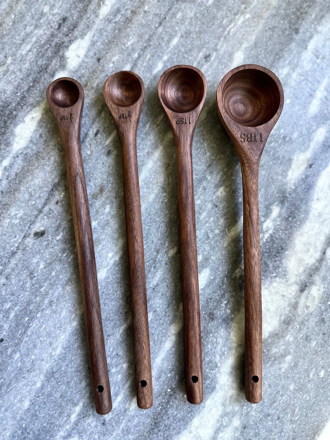 Handcrafted Walnut Wood Long Handle Measuring Spoons Set