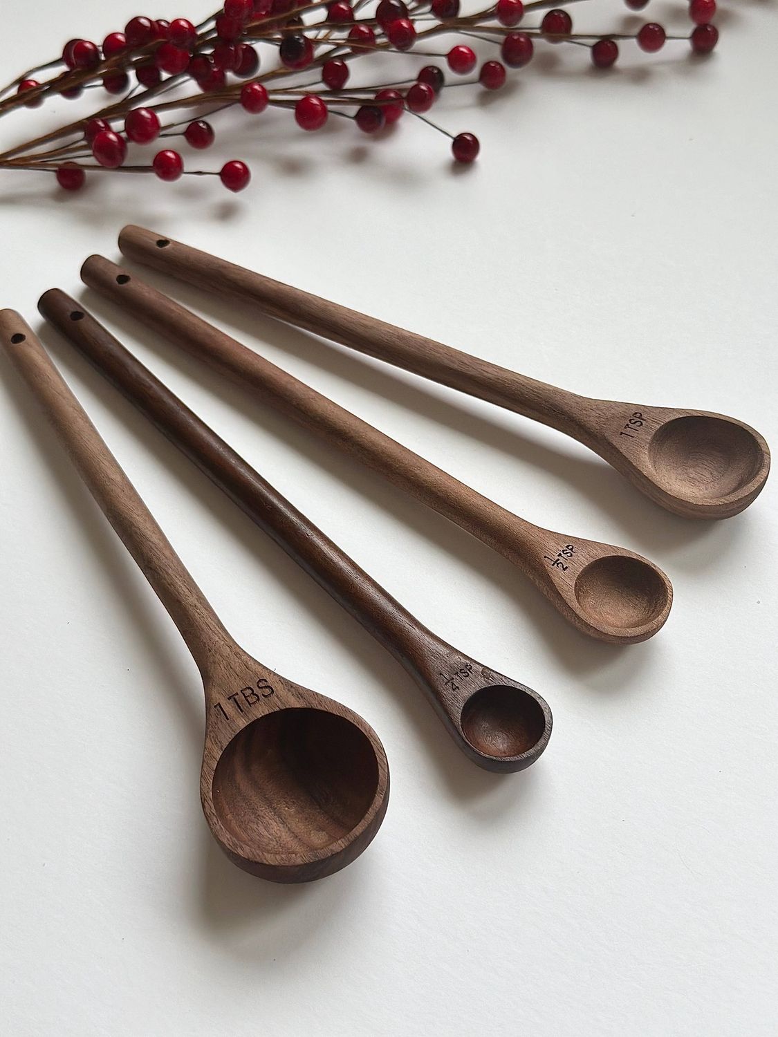 Handcrafted Walnut Wood Long Handle Measuring Spoons Set