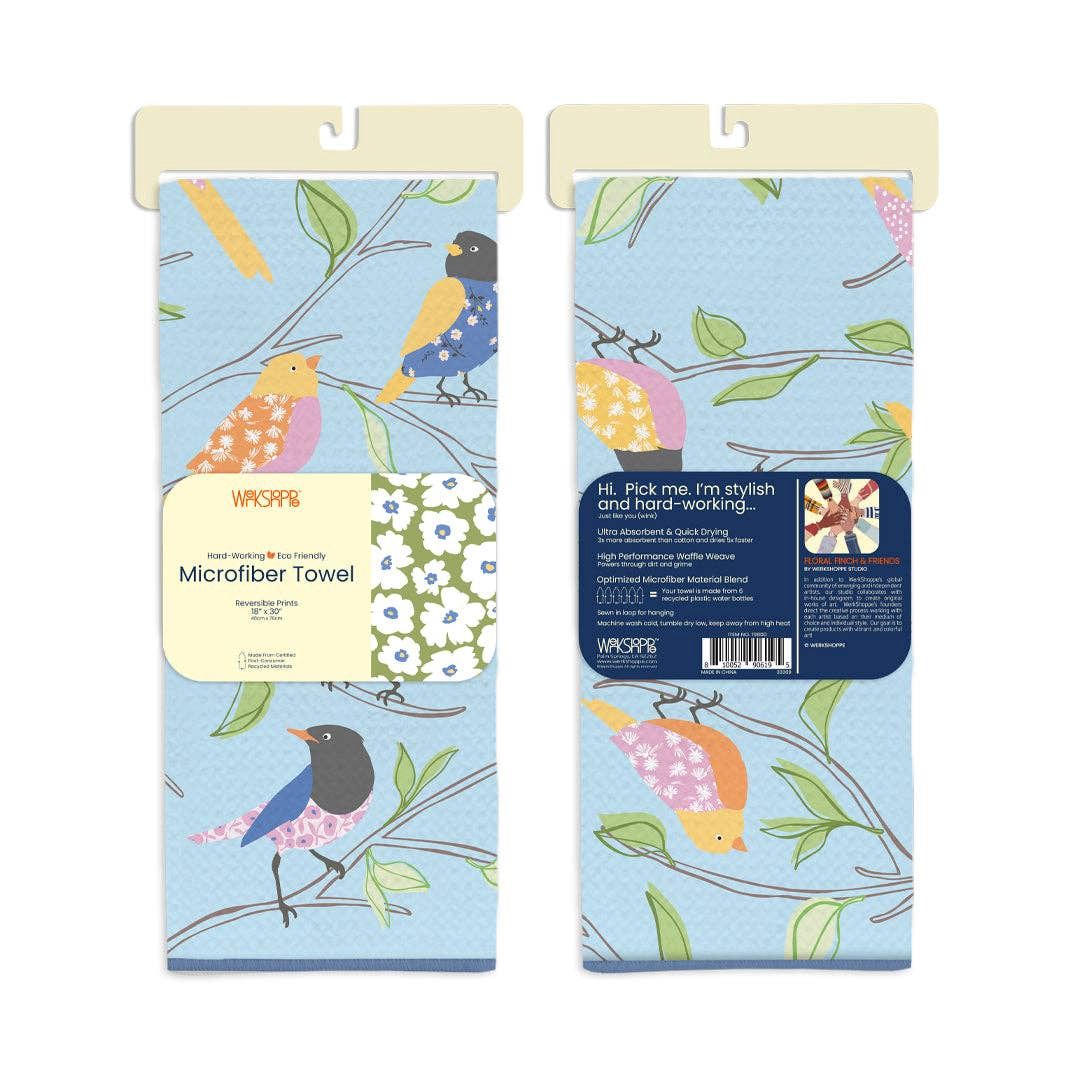 Floral Finch Microfiber Towel, Spring Bird Decor and Gift