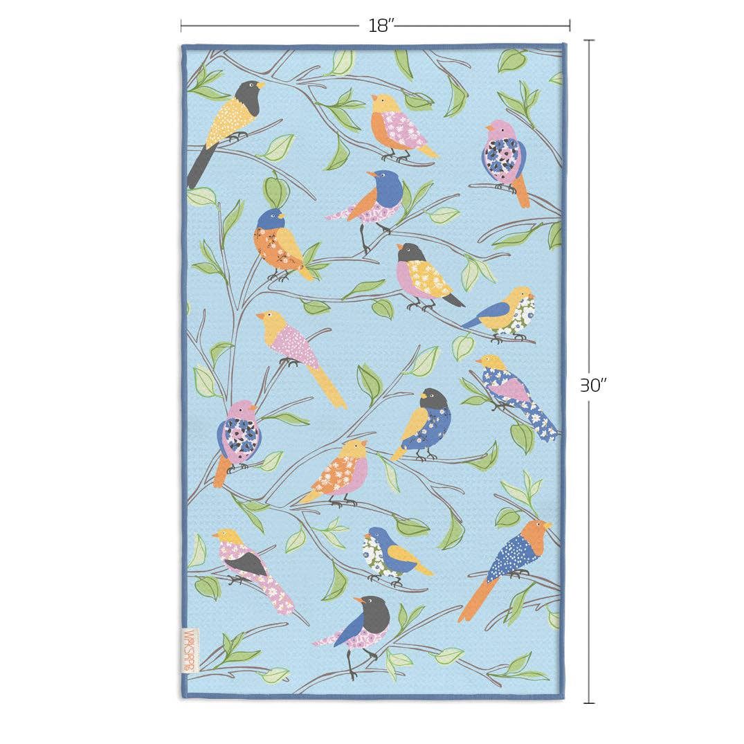 Floral Finch Microfiber Towel, Spring Bird Decor and Gift