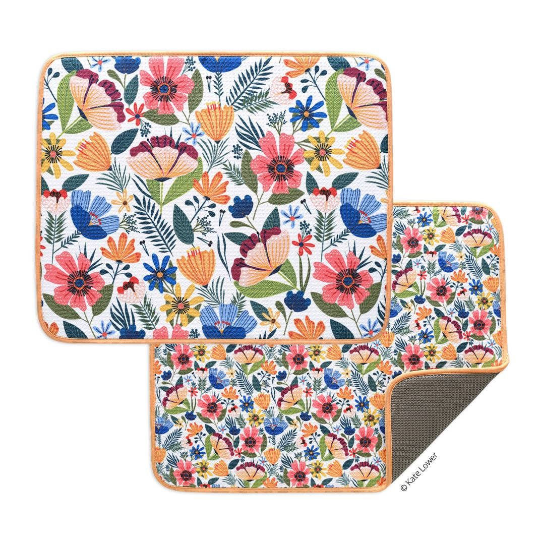 Field Of Flowers Microfiber Dish Drying Mats, Spring Decor