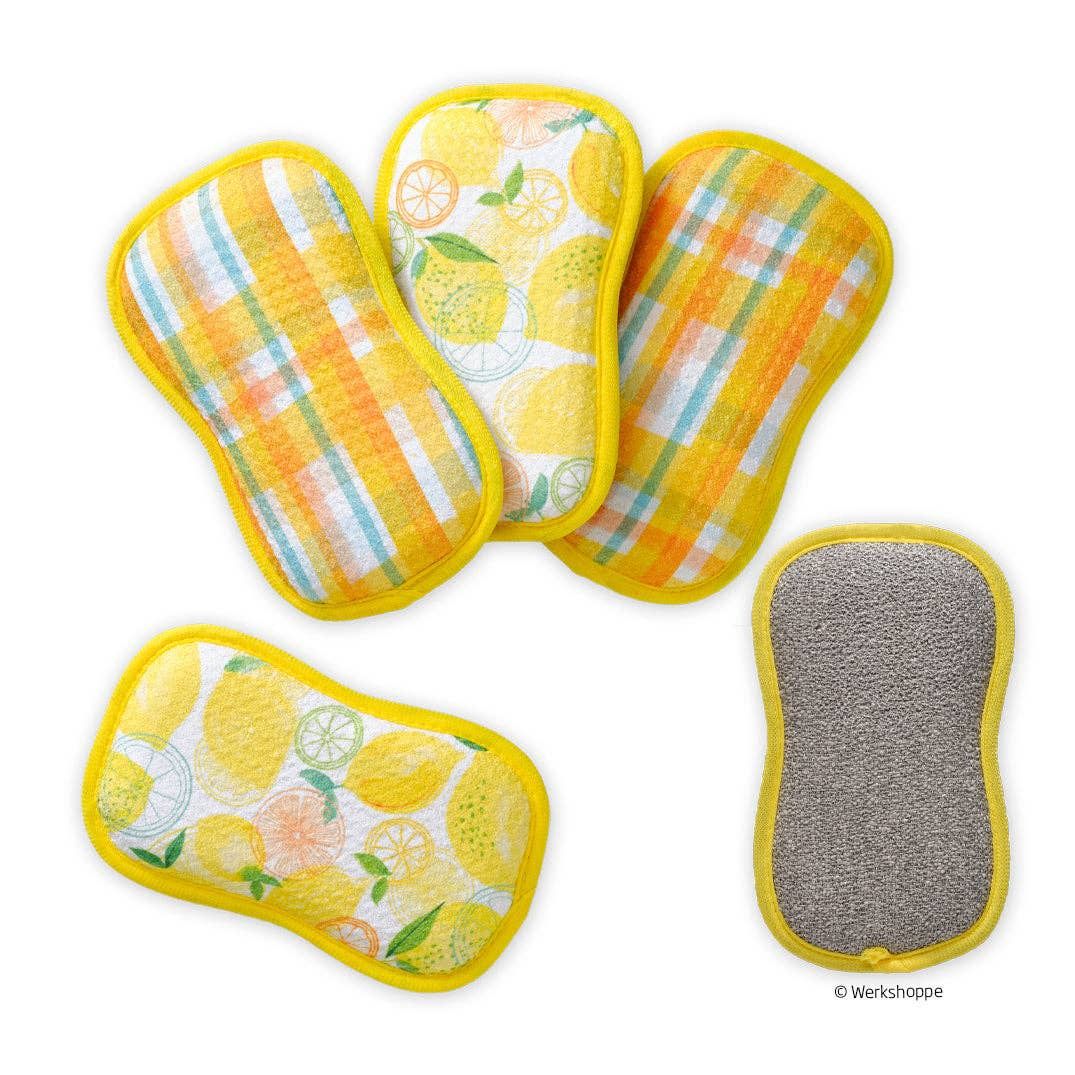 Lemon Plaid Microfiber Dual-Sided Scrubbies, Set of 4