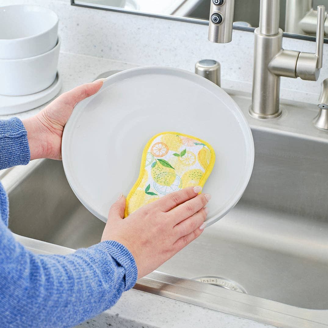 Lemon Plaid Microfiber Dual-Sided Scrubbies, Set of 4