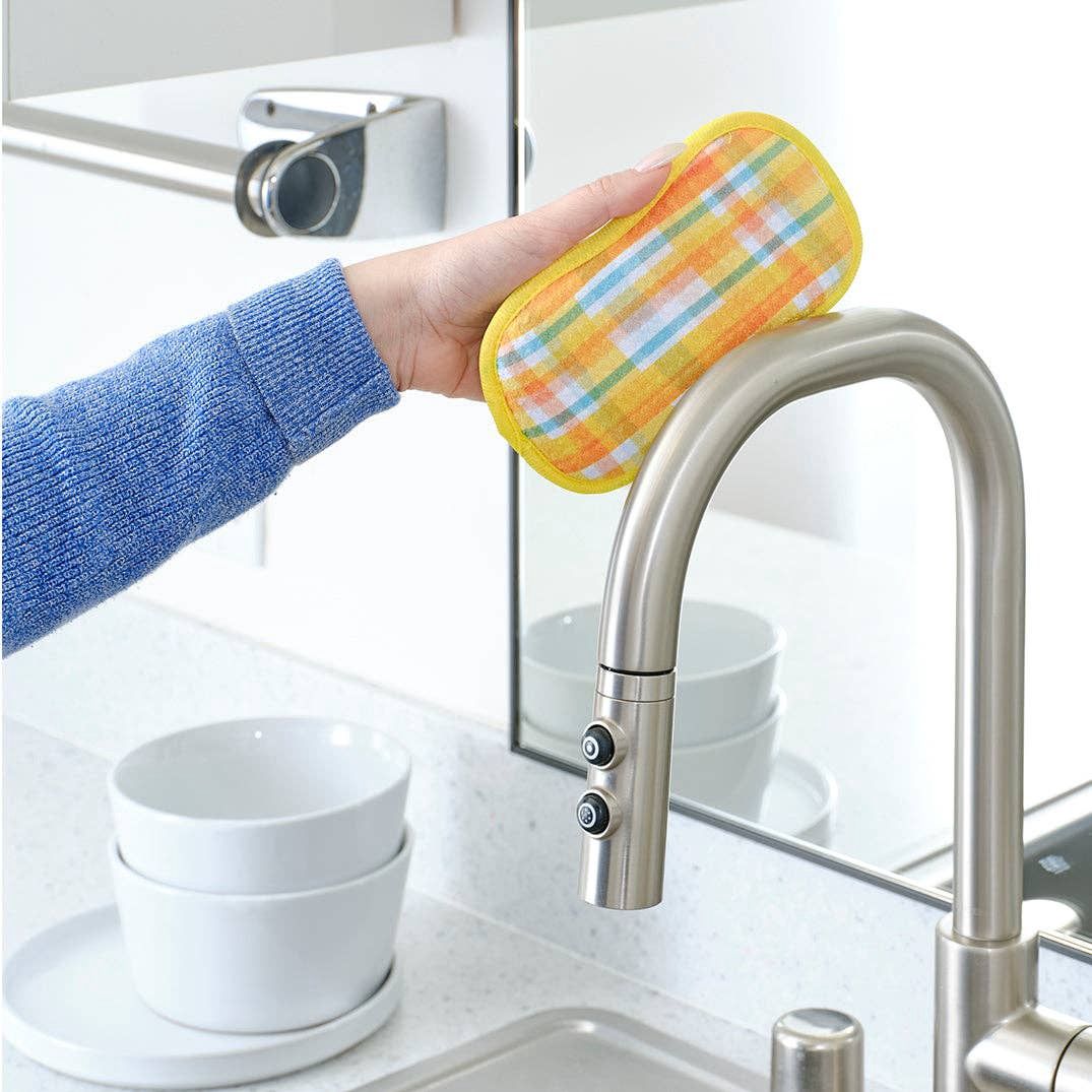 Lemon Plaid Microfiber Dual-Sided Scrubbies, Set of 4